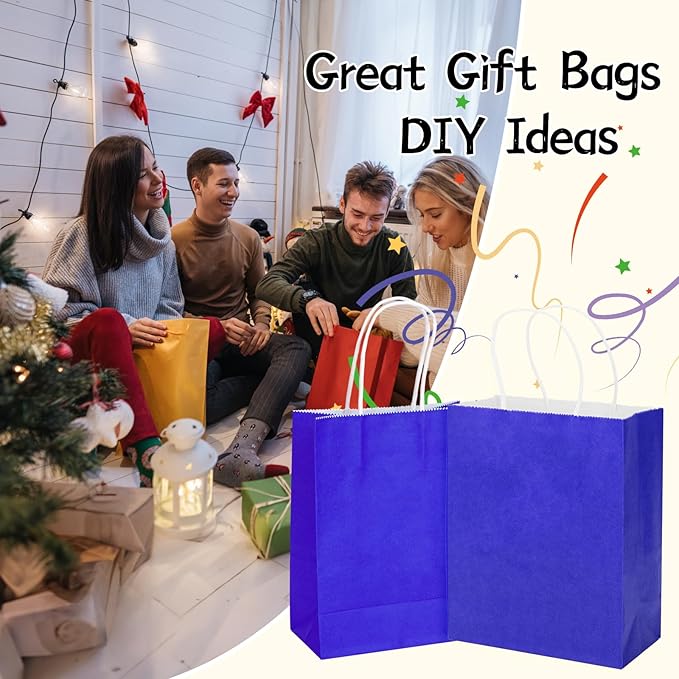 MOZRRO Gift Bags, 100 Pack 10.5x8.5x4.5 Inch, Paper Bags with Handles, Medium Size, Jewel Blue Gift Bag for Birthday, Wedding, Bulk, Party, Lunch, Goodie