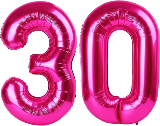Hot Pink 40 Inch 30 Number Balloons, 30 Decorations for 30 Birthday, Foil Giant Birthday Graduations Anniversary Party Balloons