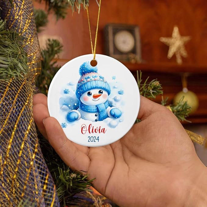 Personalized Snowman Ceramic Christmas Ornament 2025, Customized Keepsake Gift for Family, Kids, Friends, Cute Hanging Tree Decoration