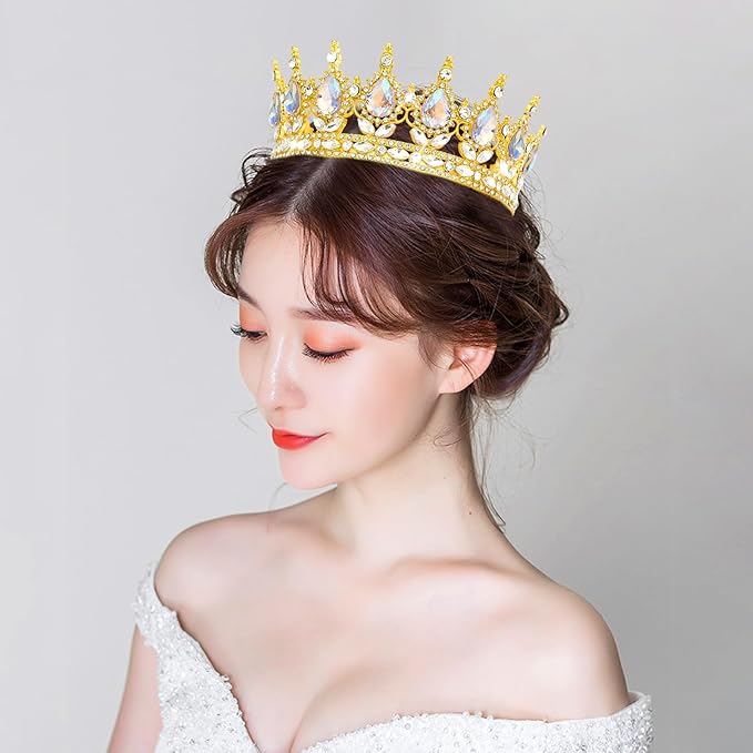 Queen Crown Rhinestone Wedding Crowns and Tiaras for Women Costume Party Hair Accessories Princess Birthday Crown Crystal Bridal Crown (Gold Crown-Moonlight)
