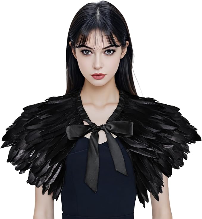Gothic Natural Feather Shrug Feather Shawl Wrap Cape Victorian Collar for Halloween Cosplay Party Costume Accessories