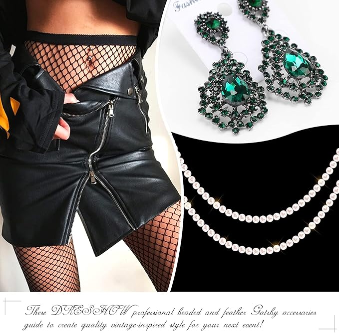 DRESHOW 1920s Great Gatsby Accessories for Women Flapper Headpiece Headband Gloves Costume Harlem Nights Accessories Set