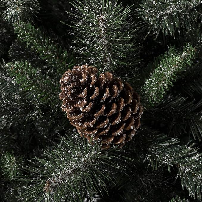 Glitzhome 4ft Christmas Tree,Pre-Lit Artificial Small Christmas Tree for Entrance Flocked Potted Tree with 100 Warm White Lights,224 Pine Needle&PVC Branch Tips,Pinecones&Berries for Porch Xmas Decor