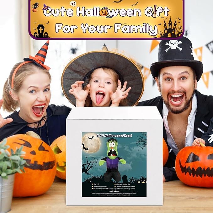 4FT Halloween Inflatable Decor Giant Ghost Halloween Blow Up Decoration with LED Lights Indoor Outdoor Yard Graden Party Holiday Decor