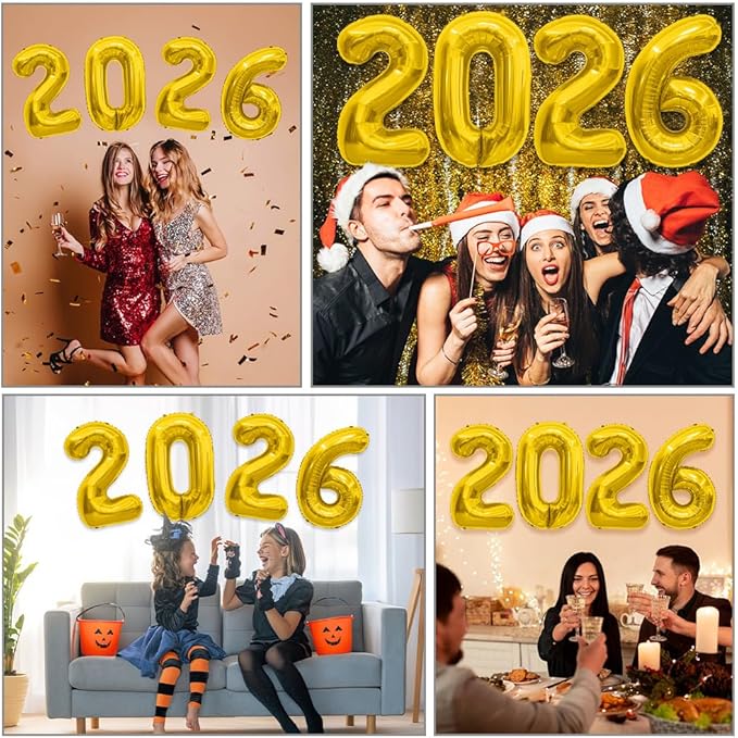 2026 Balloons, 40 Inch 2026 Number Balloons Gold 2026 Balloon Large Foil New Year Balloon Numbers 2026 Mylar Baloons for Birthday Christmas Graduation New Years Eve Party Supplies Decorations