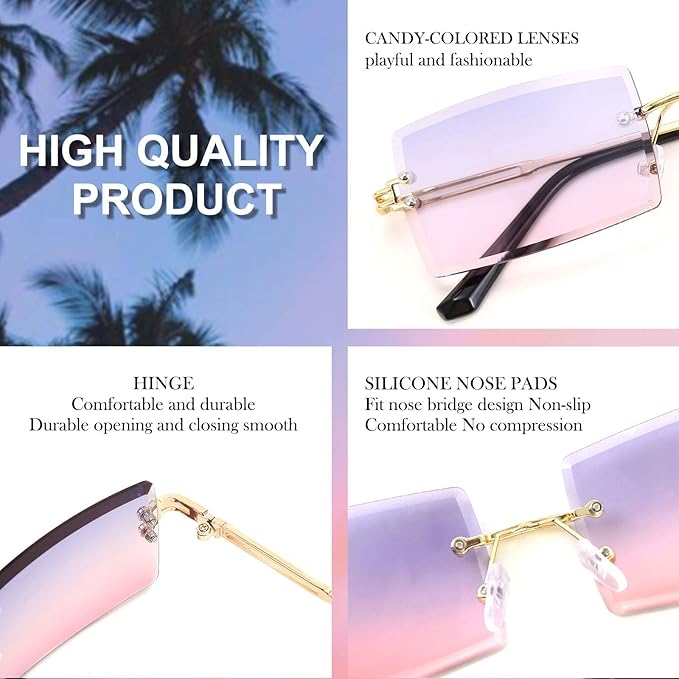 FEISEDY Vintage Rimless Sunglasses Rectangle Frameless Candy Color Glasses Women Men B2642