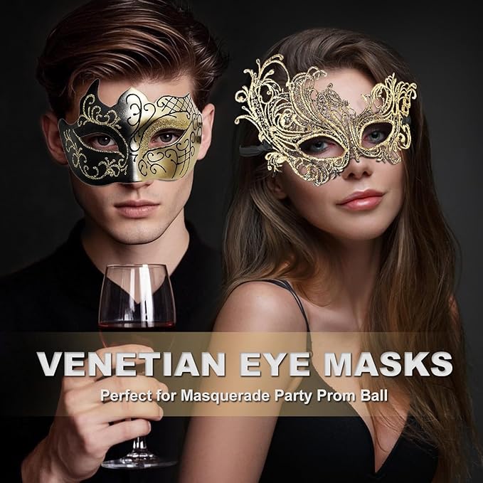 Couple Masquerade Mask for Women Men Shiny Venetian Mask Halloween Mask for Party Prom Ball Costume Lace Masks