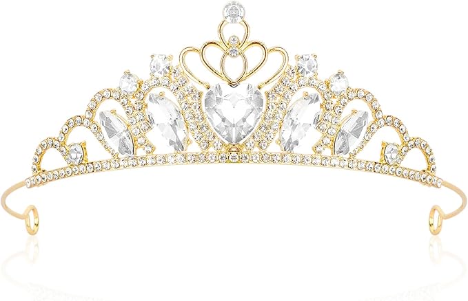 CAVETEE Crown and Tiara for Women, Princess Tiara Heart Crown Happy Birthday Decorations for Party Pageant Hair Accessory