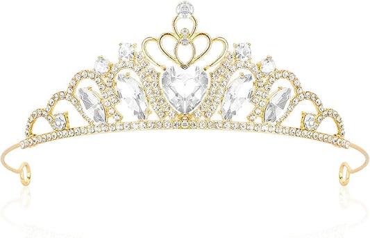 CAVETEE Crown and Tiara for Women, Princess Tiara Heart Crown Happy Birthday Decorations for Party Pageant Hair Accessory