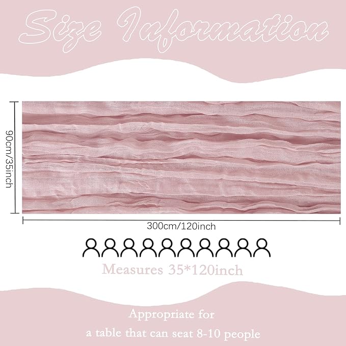 6 Pack Dusty Pink Cheesecloth Table Runner 10FT Boho Gauze Fabric Table Runner 35 x 120 Inch Rustic Sheer Runner for Centerpiece Wedding Birthday Baby Shower Party Boho Table Decoration