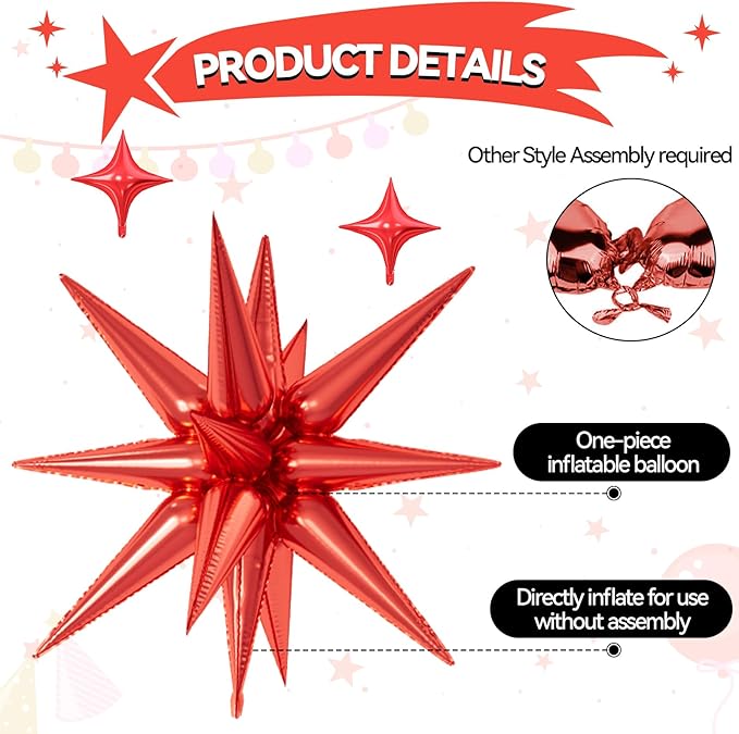 18 Pcs Red Green Gold Star Balloons, Christmas Stars Foil Balloon with 6 Pcs 22-Inch Explosion Star Balloons 12Pcs 10-Inch Four Pointed Stars Balloon for Christmas Birthday New Year Party Decor