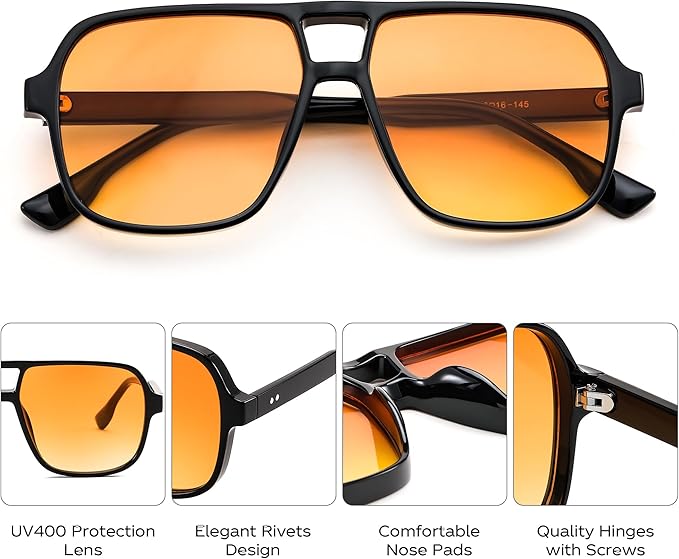 FEISEDY Retro Square Aviator Sunglasses Women Men 70s Vintage Trendy Plastic Frame Sun Glasses B4158