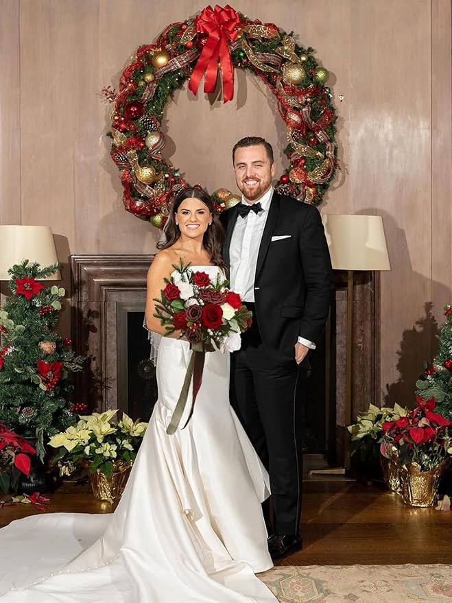 Christmas Artificial Flowers Red Burgundy Roses Bouquet for DIY Xmas Wreath Bridal Wedding Shower Decorations Party Table Centerpieces Fake Floral Arrangement Home Decor Indoor