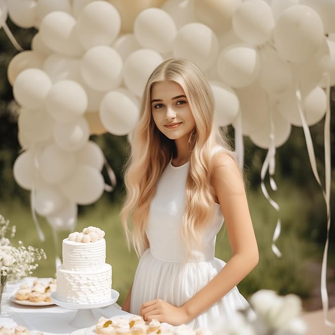 130PCS SandWhite Balloons, Latex Balloon Different Sizes 18/12/10/5 Inch, Helium Balloons with Ribbon, Party Balloon Set for Birthday Wedding Graduation Anniversary Baby Shower Decoration