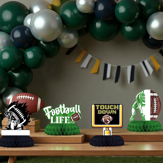 Football Birthday Party Decorations – 12 PCS Honeycomb Centerpieces, Touchdown Table Decorations for Super Bowl Party Supplies