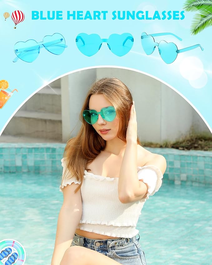 40 Pairs Heart Shaped Sunglasses Bulk, Colorful Rimless Fun Heart Sunglasses for Women Party Favors