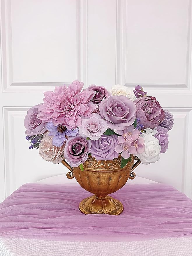 Roses Artificial Flowers Purple Fake Flower Bulk for DIY Wedding Bouquet Bridal Baby Shower Centerpiece Table Decorations Silk Faux Floral Arrangements for Party Home Decor Cake Decorating