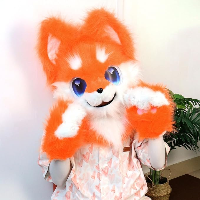 Animal Full Head Dog Mask Fursuit Therian Plush Realistic Masks for Party Halloween Cosplay Costume Accessory