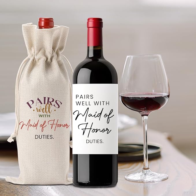 FBCCZEY Matron of Honor Gifts Maid of Honor Proposal Gift matron of honor Gifts Wedding Day Essentials Bridesmaid Duties Wedding Wine Bag with 2pcs Wine Labels