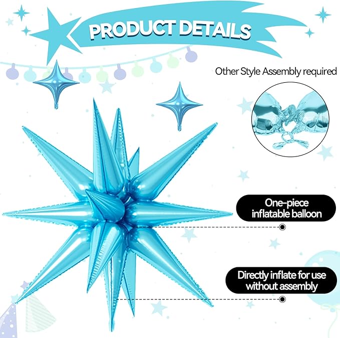 18 Pcs Blue Silver Star Balloons, Silver and Blue Balloon with 6 Pcs 22-Inch Explosion Star Balloons 12Pcs 10-Inch Four Pointed Stars Foil Balloon for Boys Baby Shower Birthday Party Decoration