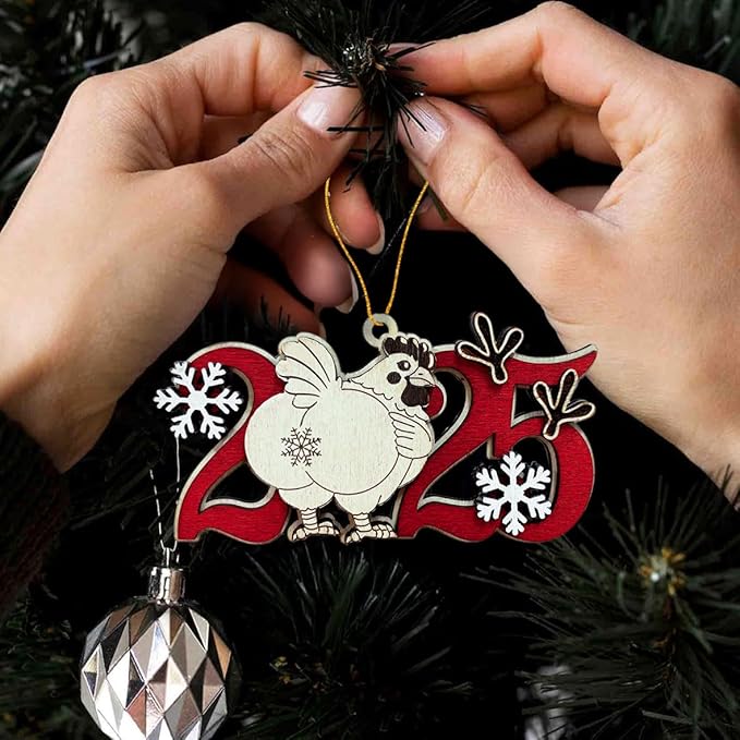 Chicken 2025 Christmas Ornament – Wooden Hen Holiday Tree Decoration – Farm Animal Christmas Ornament, Rustic Barnyard Decor, Chicken Lover Gift Keepsake 2025
