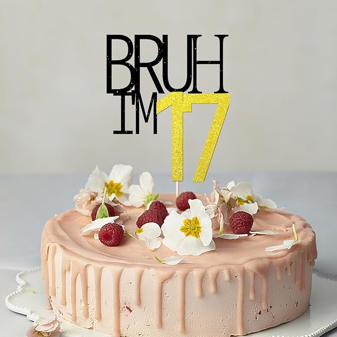 Bruh I'm 17 Cake Topper - Bro I'm 17, Happy Sweet 17 Ornament for Boys' 17th Birthday Party Supplies (Bruh I'm 17)