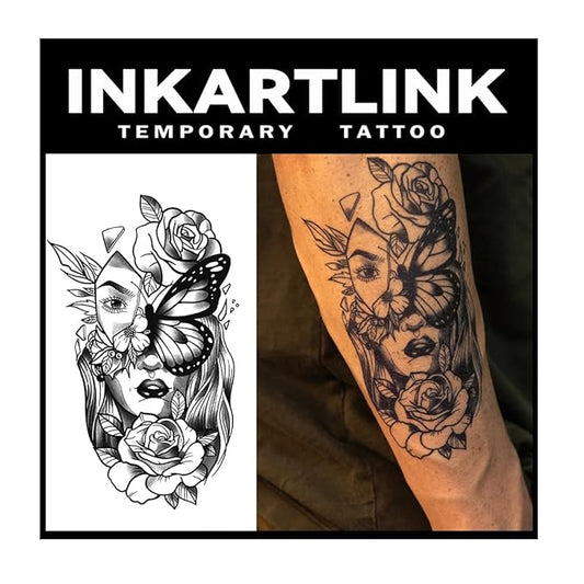 INKARTLINK 2 Sheets Extra Large Semi permanent Tattoos, Temporary Tattoos, Adult Art Designs, Waterproof, Realistic, No Adhesive, Non-Reflective, Lasts 1-2 Weeks,(Floral Metamorphosis)
