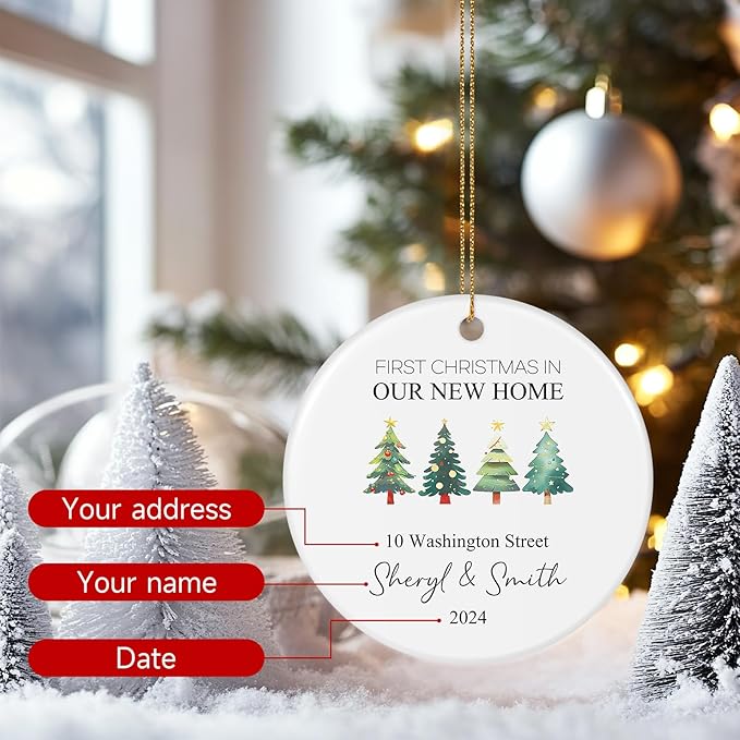 Custom Ceramic Christmas Ornaments with Photo Text - Personalized New Home Christmas Hanging Decorations Decorations