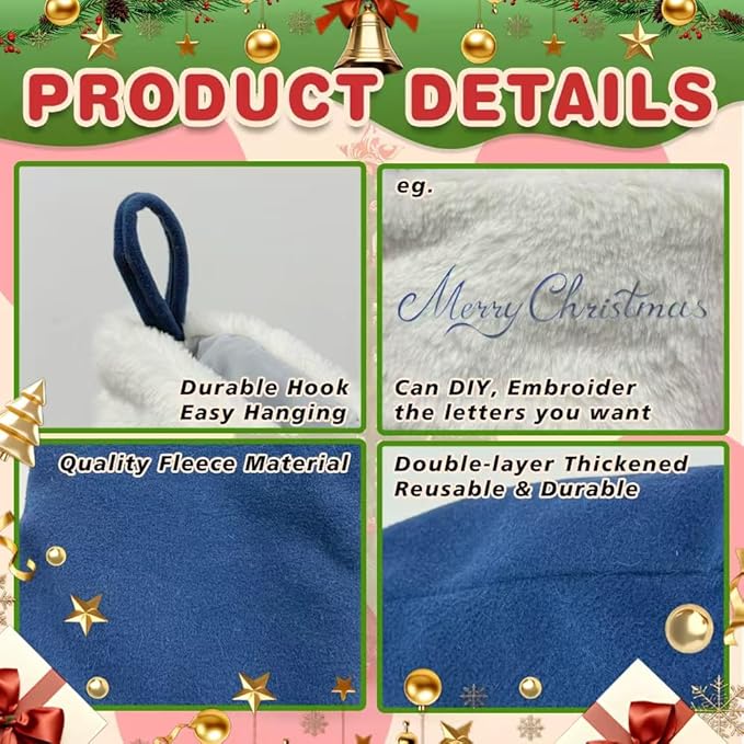 6Pack Christmas Stockings 20 Inch Plush Xmas Stocking for Family Holiday Party Décor and Xmas Tree Fireplace Decor(6, Navy Blue-Large)