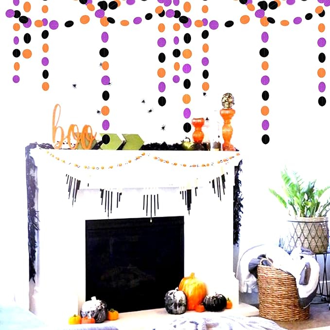Black-Orange Purple Halloween Party-Decorations Streamers-Garland - 52ft Birthday Baby Shower Decorations Paper Banner, Graduation 2025 Glitter Hanging Decoration Bunting Supplies Lasting Surprise