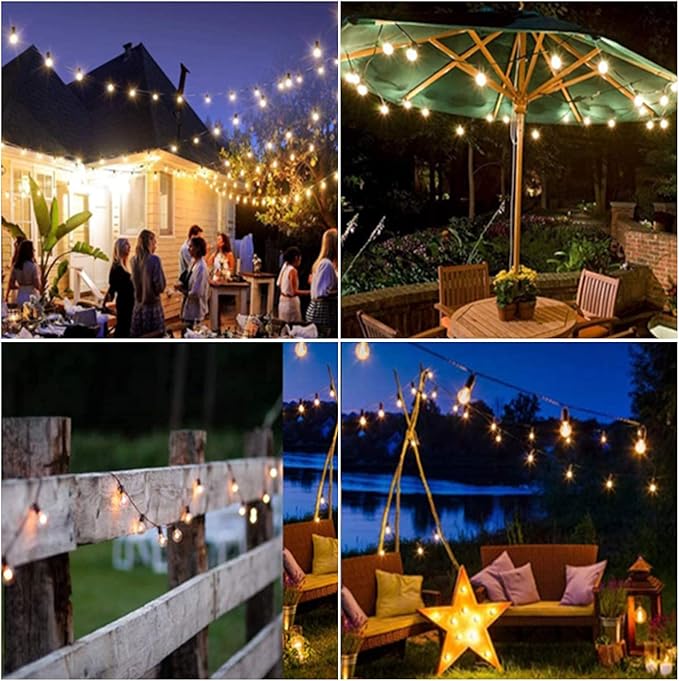 Lightdot 48FT Solar Outdoor String Lights, Waterproof Cafe Patio Lights with Shatterproof LED Bulbs, 2700K Warm White, Create Bistro Ambience On Your Garden Gazebo Backyard Decorative