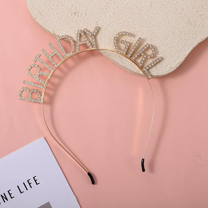 Gold Birthday Girl Headband,Glitter Letter Tiara,HappyBirthday Tiara for Women Girls Princess Crown Rhinestones Accessories Birthdays Girl Crown for Party Deco Gift