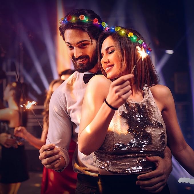 54 PCS LED Flower Crowns Headbands, Light Up Flower Crowns For Women, Glow in the Dark Headband for Wedding Reception Mardi Gras Cosplay Princess Party Favors Birthday Christmas Halloween