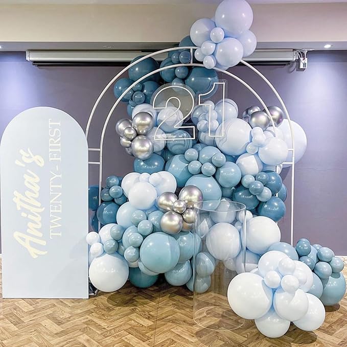 Blue Balloons 113Pcs, Dusty Balloon Arch Garland Kit Different Sizes, 5 10 12 18inch Matte Retro Slate Fog Latex Helium for Boho Birthday Wedding Baby Shower Party Decorations QQ-113
