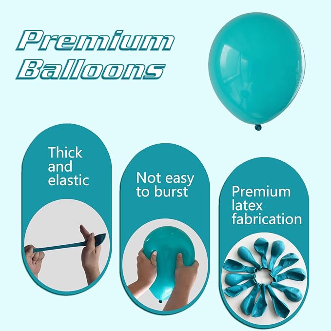 Turquoise Blue Peacock Blue Balloons 145pcs Different Sizes 5in 10in 12in 18in Teal Aqua Latex Balloon Arch Kit Garland for Wedding Baby Shower Birthday Party Decoration