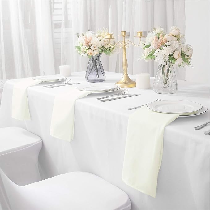 25pcs Polyester Cloth Napkins - 17 x 17 inch Ivory Dinner Washable Napkins with Hemmed Edges for Restaurant/Wedding/Hotel(25,Ivory)