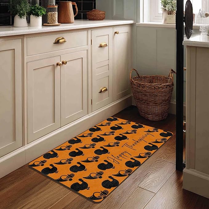 Fall Welcome Maple Leafs Decorative Door Mat, Autumn Thanksgiving Doormat for Indoor Outdoor Entrance Floor Mats,Fall Pumpkins Non Slip Harvest Vintage Decor Rubber Welcome Mats 30" x 18" Inch