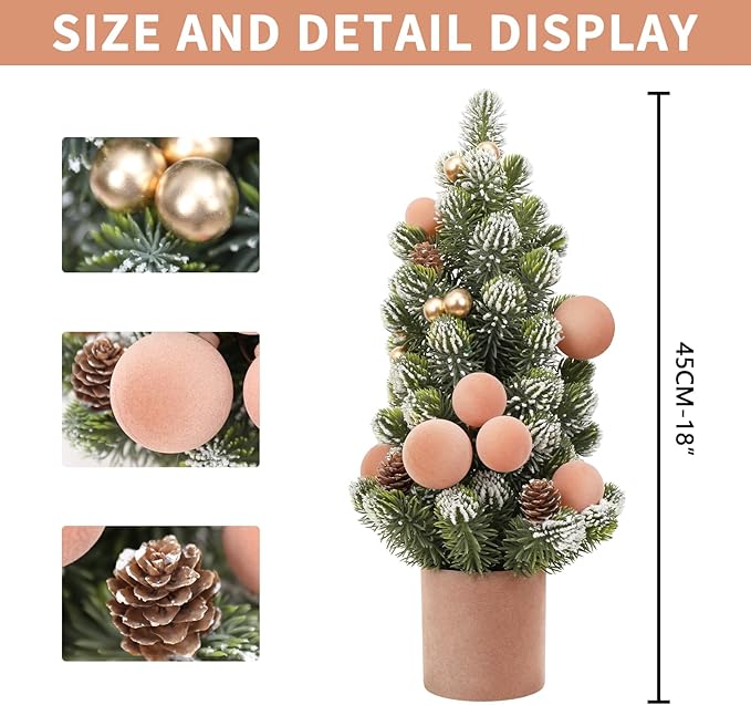 SY Super Bang Small Christmas Tree, 18Inch Light Coffee Artificial Velvet Ball Berry Mini Tabletop Tree Christmas Decorations, for Home Party Thankgivings Xmas Indoor Decor.