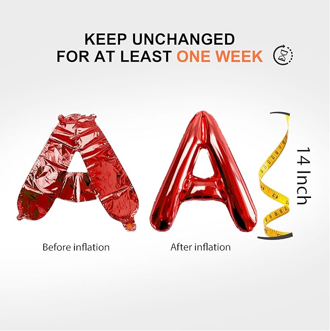 Letter Balloons 16 Inch Mylar Foil Alphabet Letter A-Z Balloons Set for Wedding Birthday Party Decoration Banner Custom Phrase 53 Pieces (Red)