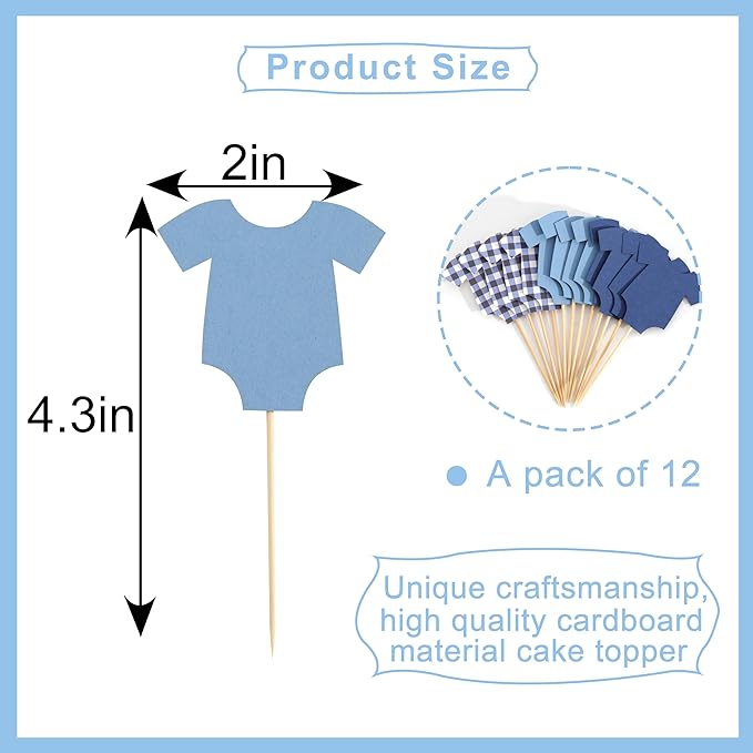 Navy Bodysuit Cupcake Topper - Baby Shower Decoration Navy Gingham Cake Topper,Baby Shower Bunting (navy-topper)