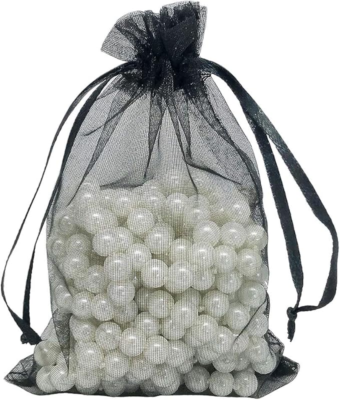 TheDisplayGuys 48-Pack 4x6 Black Sheer Organza Gift Bags with Drawstring, Goodie Bags for Jewelry, Candy Bags, Treat Bags, Wedding Favors Small Mesh Bags