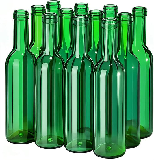 Rtteri 24 Pcs Decorative Colored Wine Bottles 375ml Empty Glass Bottles for Flowers Wedding Decor Centerpiece Christmas Party Favor DIY Crafts (Green)