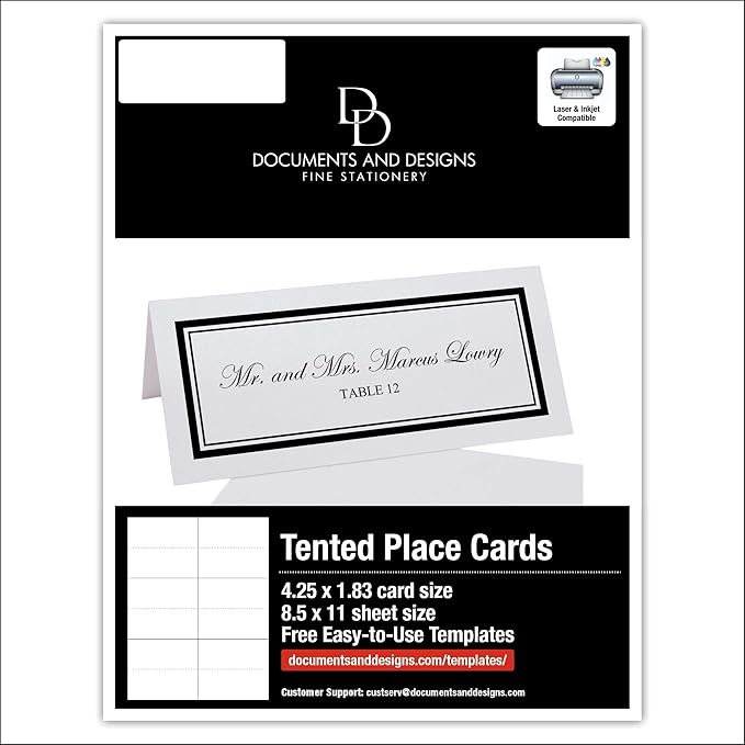 Double Line Border Printable Place Cards, Black (Choose Color), Set of 60 (10 Sheets), Laser & Inkjet Printers - Wedding, Party, Dinner, and Special Events - Made in the USA