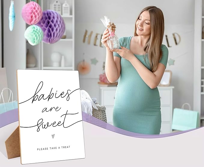 Babies Are Sweet - Dessert Table Sign for Baby Shower Party Supplies, 8×11 Inches Wooden Sign With Stand, Gender Neutral Tabletop Decor for Gender Reveal Party, Baby Shower Decorations