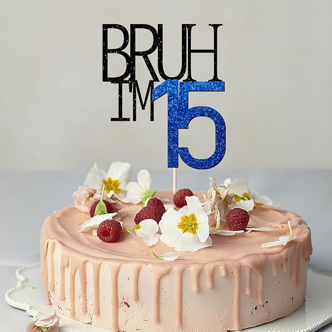 Bruh I'm 15 Cake Topper - Bro I'm 15, Happy Sweet 15 Ornament for Boys' 15th Birthday Party Supplies (blue 15)