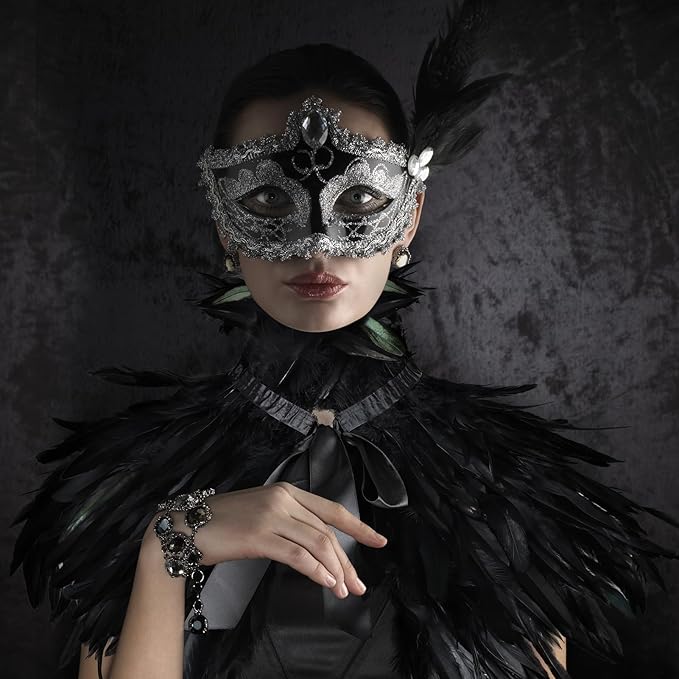 Gothic Natural Feather Shrug Feather Shawl Wrap Cape Victorian Collar for Halloween Cosplay Party Costume Accessories