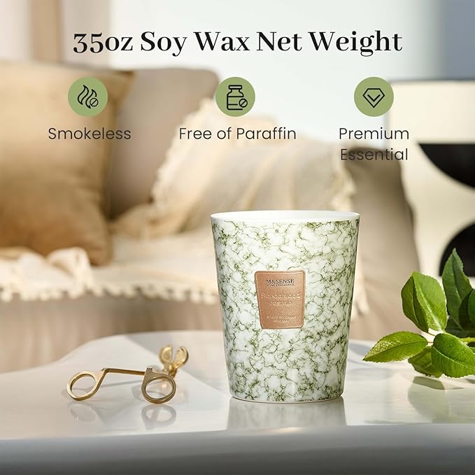 M&SENSE Extra Large Candle 35oz 150H SandalwoodJasmin Scented, 3 Wick Highly Scented Jar Candle, XL Large Christmas Gift Candle for Women, Long Lasting Burning for Holiday, Thanksgiving, Christmas