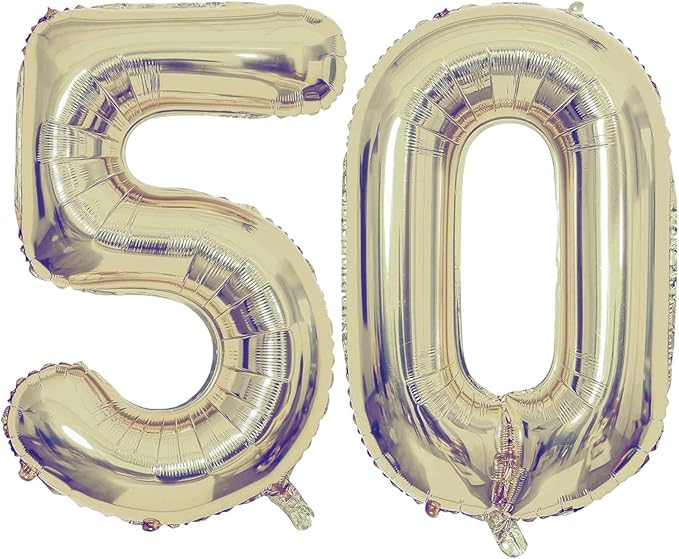 Champagne Gold 50 Number Balloons, 40 Inch Giant Number 50 Balloons Foil Mylar Helium Light Gold Number Balloons for 50th Birthday Party Supplies Anniversary Event Celebration Decorations
