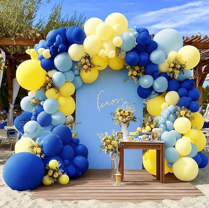 Royal Blue Yellow Balloon Arch Kit Double Stuffed Navy Dark Blue Pastel Yellow Balloon Garland for Bridal Wedding Baby Shower Birthday Main Squeeze Lemon Pooh Summer Graduation Banana Party Decor