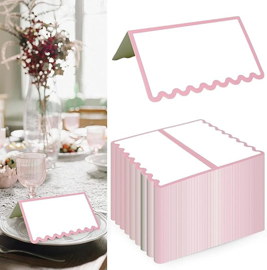 150 PCS Pink Scalloped Place Cards 2 x 3.5 Inch Blank Tented Place Card Name Cardstock Seat Assignment Label Card Reserved Table Signs Seating Signs for Birthday Party Wedding Setting